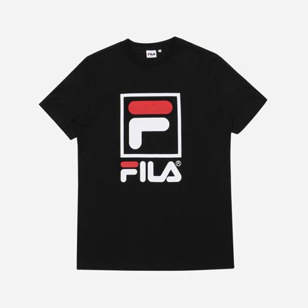 Camisetas Manga Corta Fila Hombre Negras - Stacked Logo S/S - España 728435PIK